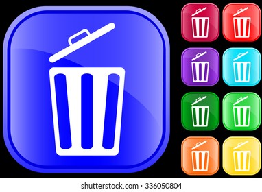 Icon of a garbage can on shiny square buttons