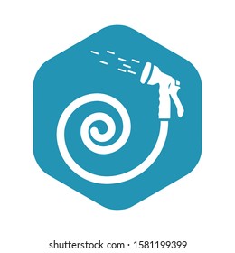 Icon garden hose with sprinkler. A tool for watering plants and lawn, used in horticulture and agriculture. Vector illustration isolated on white background in simple style.