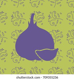 icon garlic on decorative seamless background