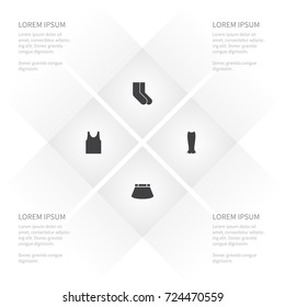 Icon Garment Set Of Fashionable, Sleeveless Tank, Apparel And Other Vector Objects. Also Includes Sleeveless, Textile, Skirt Elements.