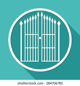 Icon gate on white circle with a long shadow
