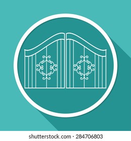 Icon gate on white circle with a long shadow