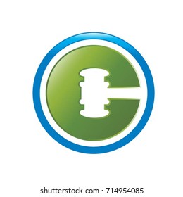 icon with gavel in green & blue-vector drawing
