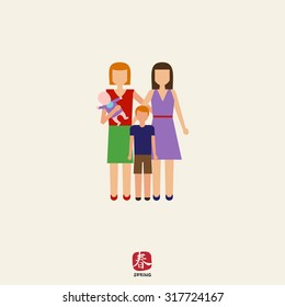 Icon of gay family consisting of two women and two children