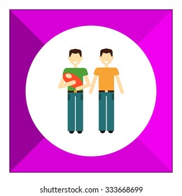 Icon of gay family consisting of two men and one baby