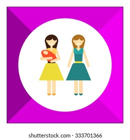 Icon of gay family consisting of two women and one baby