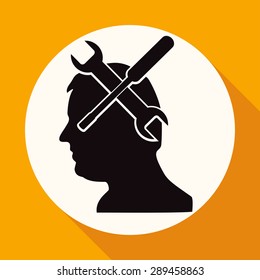 Icon Gear head on white circle with a long shadow