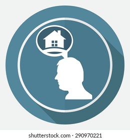 Icon Gear head on white circle with a long shadow