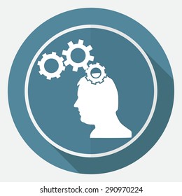 Icon Gear head on white circle with a long shadow