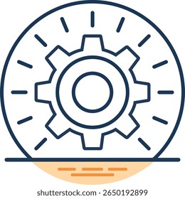 Icon of a gear (representing settings or operations) with a food cloche (serving tray with lid) in the center, symbolizing food service management, restaurant operations, or hospitality automation.