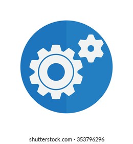 Icon of gears. Flat style. blue button.