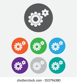 Icon of gears. Flat style.  Round color buttons.