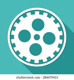 Icon gears on white circle with a long shadow