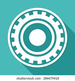 Icon gears on white circle with a long shadow