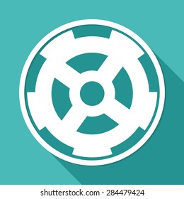 Icon gears on white circle with a long shadow