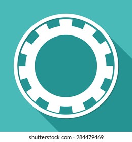 Icon gears on white circle with a long shadow