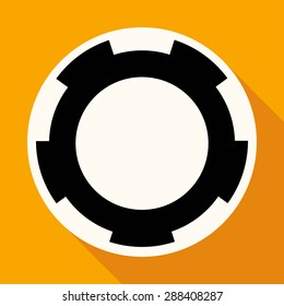 Icon gears on white circle with a long shadow