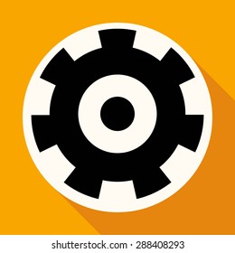 Icon gears on white circle with a long shadow