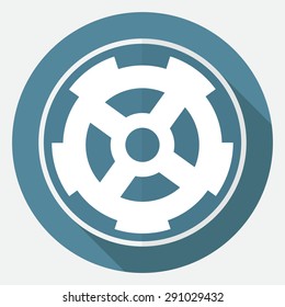 Icon gears on white circle with a long shadow