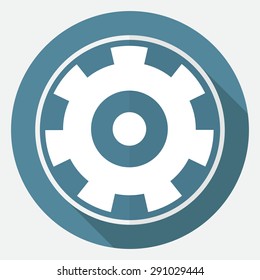 Icon gears on white circle with a long shadow