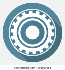 Icon gears on white circle with a long shadow