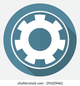 Icon gears on white circle with a long shadow