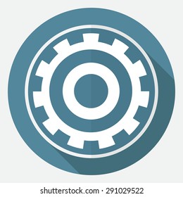 Icon gears on white circle with a long shadow