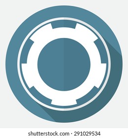 Icon gears on white circle with a long shadow
