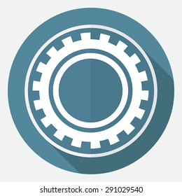 Icon gears on white circle with a long shadow