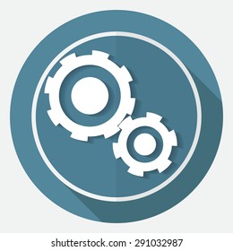 Icon gears on white circle with a long shadow