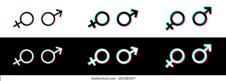 Género de iconos delgado azul plano y rosa conjunto para red social