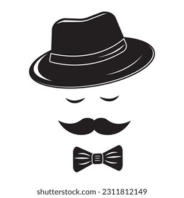 An icon of a gentleman. Hat. Moustache. Vector icon of an unknown man with a mustache, hat, glasses. The badge of an inspector or detective.