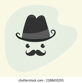 Icon of a gentleman in a hat with a mustache. Retro poster of a detective or father, dad in a bowler hat in vintage style. Vector flat illustration. Gentleman, detective logo.