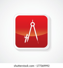 Icon of Geometrical Compass on Red Glossy Button. Eps-10.