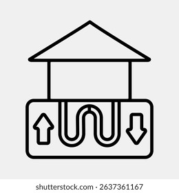 Icon geothermal heat pump. Renewable energy elements. Icon in line style.
