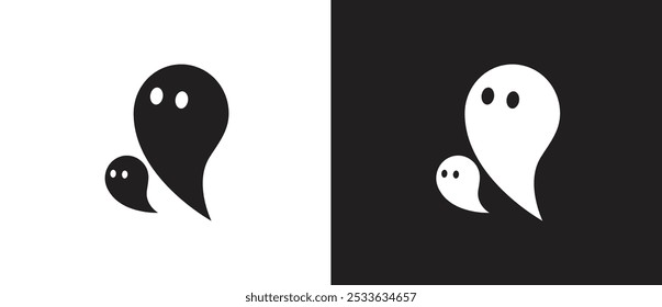 Icon of ghost characters in flat style, Halloween icon, October party scary clipart, Ghosts vector illustration in black and white background. 