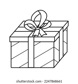 Icono de regalo con arco. Papel de envoltura de elementos de doodle vectorial. caja de regalo para las vacaciones. Aislar en una ilustración de fondo blanco.