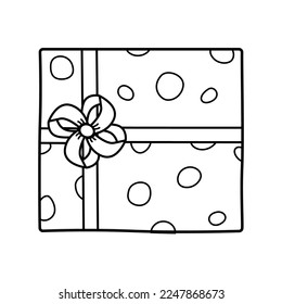 Icono de regalo con arco. Papel de envoltura de elementos de doodle vectorial. caja de regalo para las vacaciones. Aislar en una ilustración de fondo blanco.