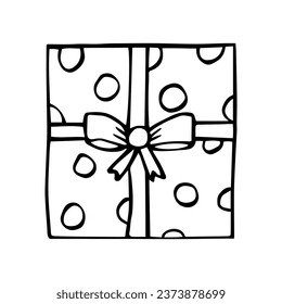 Icon of gift with bow. Vector doodle element wrapping paper. gift box wrap for the holiday. Isolate on a white background illustration.