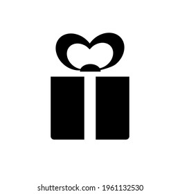 Icon of a gift box with a bow in black and white. Isolated flat vector illustration.