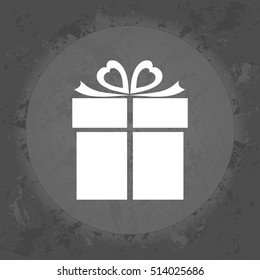 Icon gift box with a surprise on gray vintage background . Minimalism. Icon Logo