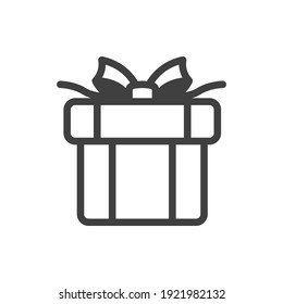 Icon of a gift box tied with a double thread with a bow. A simple image of a closed box. Clean texture. Isolated vector on a pure white background.