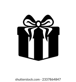 Icon of a gift box wrapped in a ribbon with a bow. A simple image of a closed box. Empty texture. Isolated vector on a pure white background.
