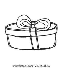 Icon of a gift box wrapped in a ribbon with a bow. A simple image of a closed box. Empty texture. Isolated vector on a pure white background.