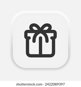 Icon of a gift box wrapped in a ribbon with a bow. A simple image of a closed box in neumorphism style. Vector EPS 10