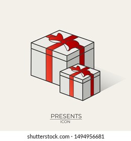 Icon with gift boxes with red bows on a light background