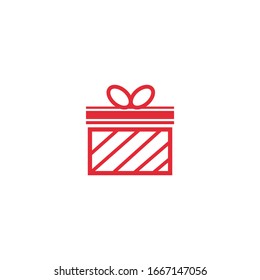 The icon of the gift. Icon for a holiday. Red on a white background.