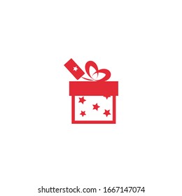 The icon of the gift. Icon for a holiday. Red on a white background.