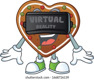 An icon of gingerbread love character using Virtual reality headset
