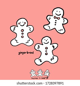 Icon gingerbread in sketch brush style. Isolated on pink background. Hand drawn vector illustration sweet. 